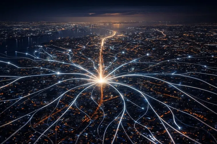 Visual metaphor of an AI system evaluating multiple decision paths simultaneously