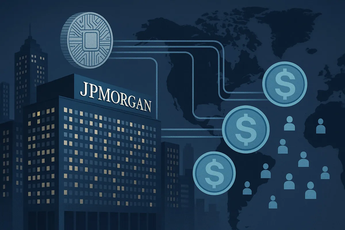 JPMorgan and global stablecoin adoption representing the irony of banks running blockchain infrastructure