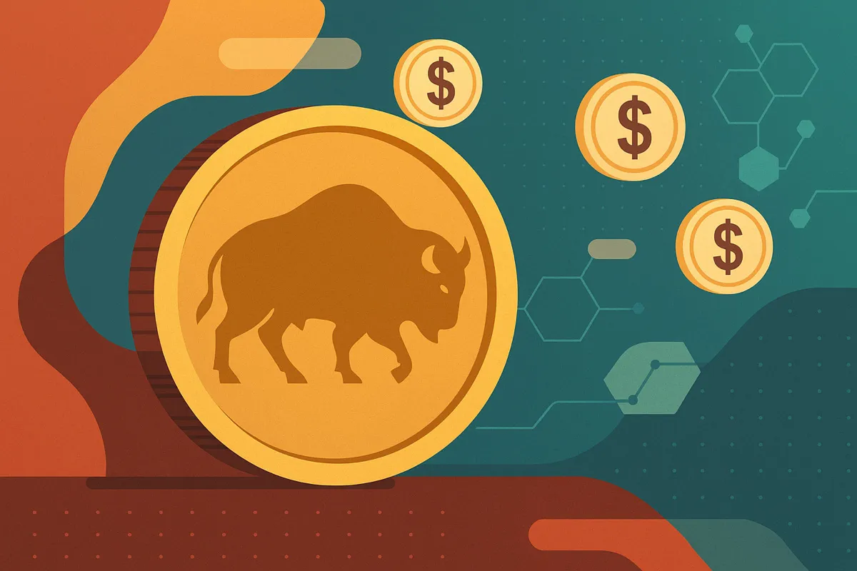 Digital buffalo illustration symbolizing Wyoming's Frontier Stable Token on blockchain rails